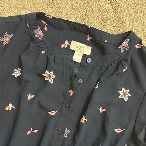 LOFT Dark Blue Dress with Floral Design